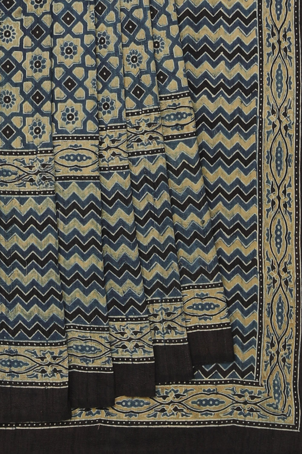 Image of Dupion Silk Ajrakh Printed Saree